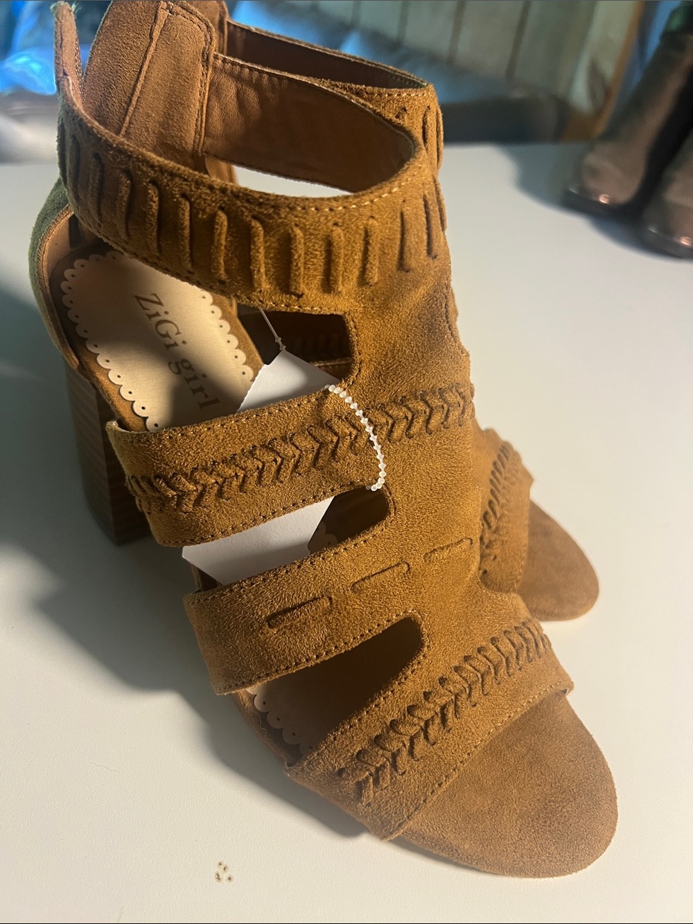 ZIGI girl Tan Suede Cutout Strappy Block Heel Sandals